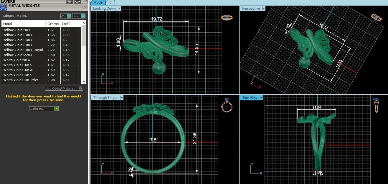 Butterfly Ultra light wt minimalist Plain Gold Ring 3dm 3D print model_3