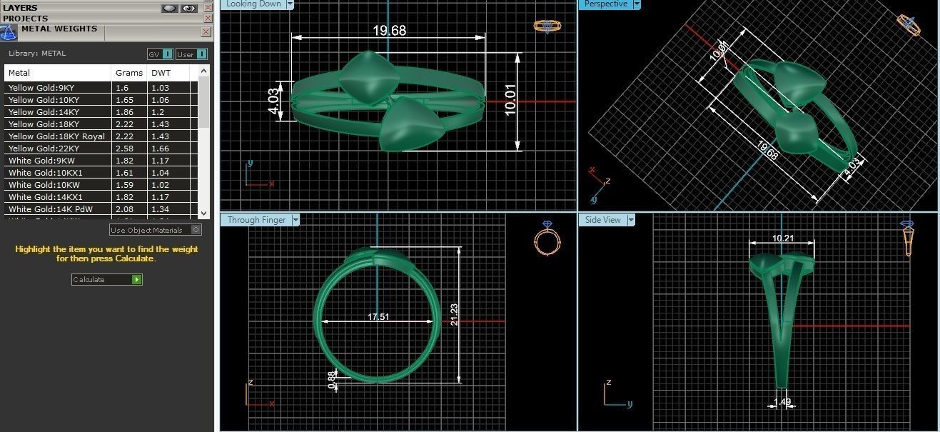 Geometric on wire Ultra light wt minimalist Plain Gold Ring 3D print model_3