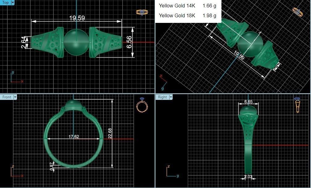 Ball Wire Mesh Ultra light wt minimalist Plain Gold Ring 3D print model_3