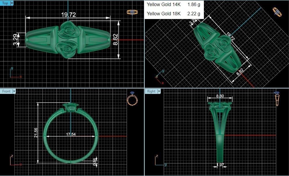 Dual Blooming Flower Ultra light wt minimalist Plain Gold Ring 3D print model_3