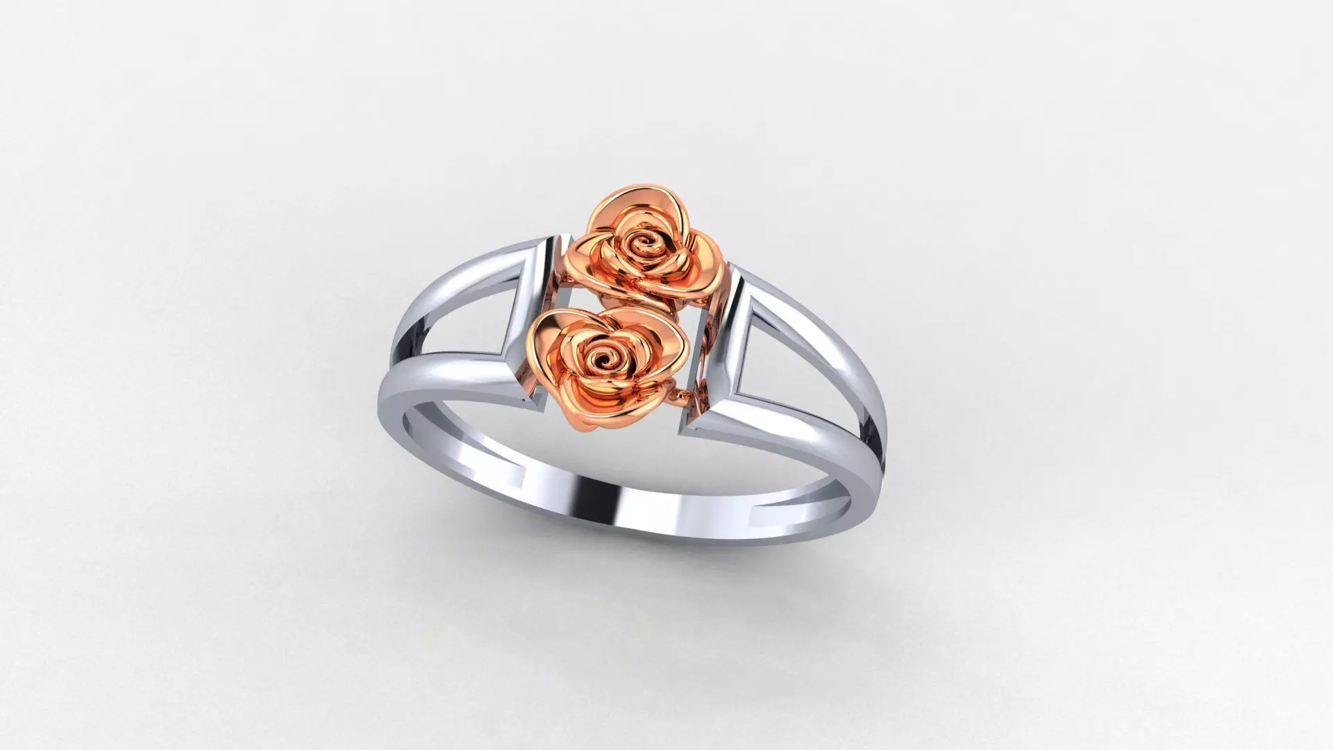 Dual Blooming Flower Ultra light wt minimalist Plain Gold Ring 3D print model_0