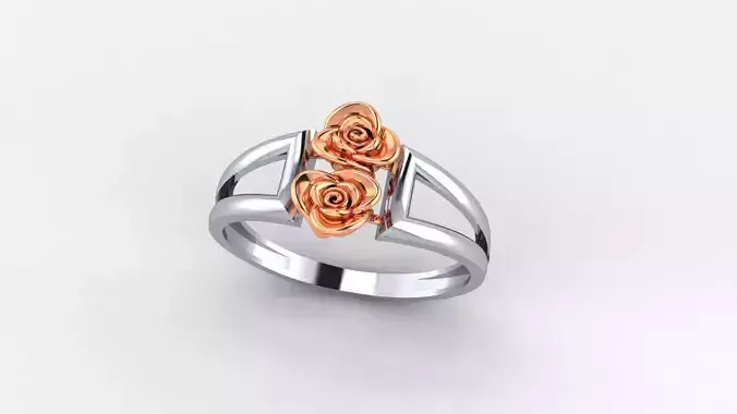 Dual Blooming Flower Ultra light wt minimalist Plain Gold Ring 3D print model