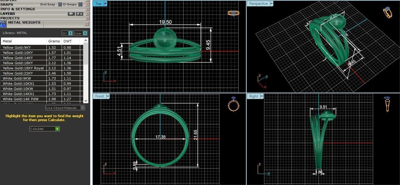 Ball on Wire Mesh Ultra light wt minimalist Plain Gold Ring 3D print model_3