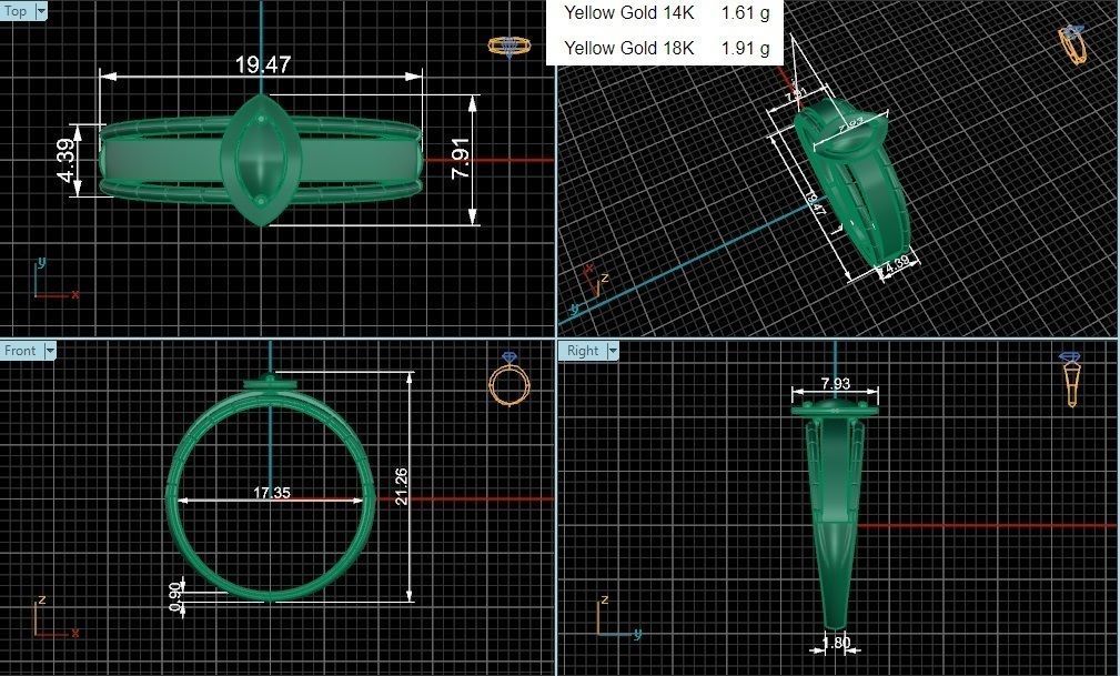 Open Eye Ultra light wt minimalist Plain Gold Ring 3dm stl 3D print model_3