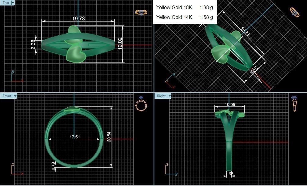 Couple Heart Ultra light wt minimalist Plain Gold Ring 3D print model_3