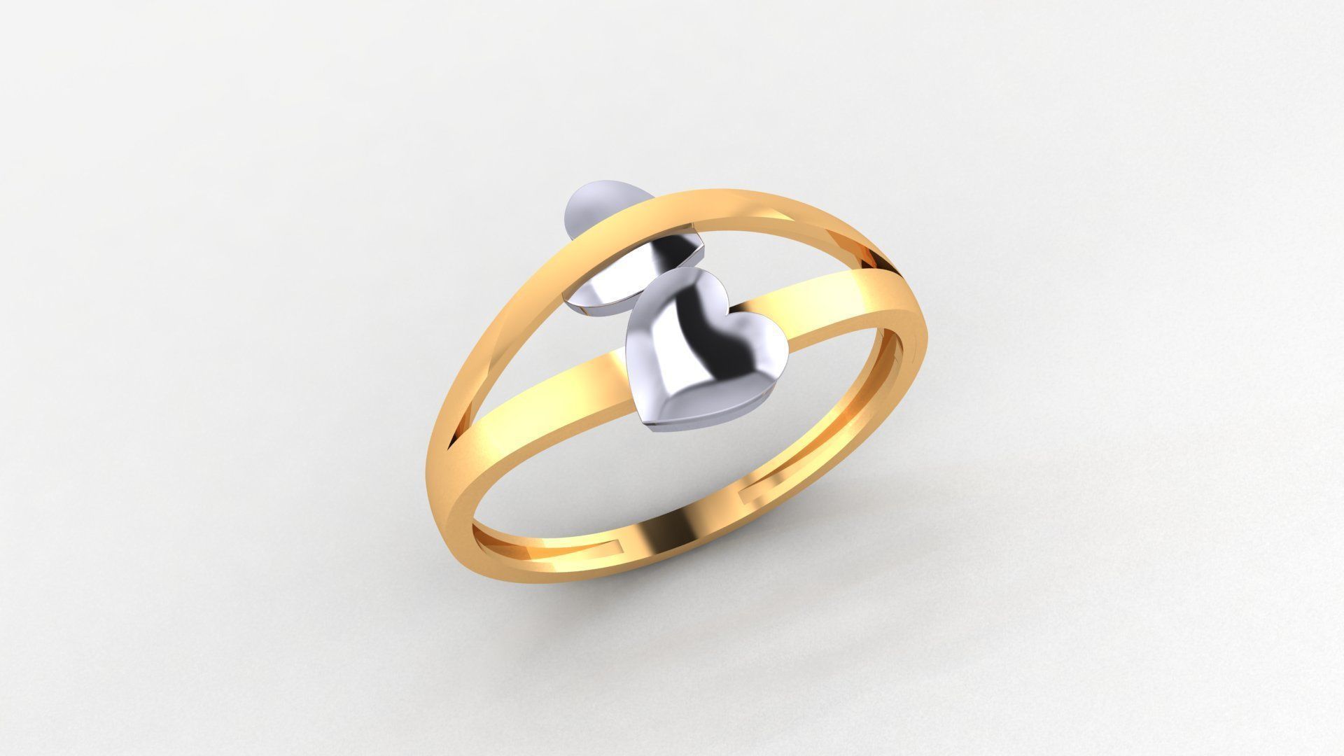 Couple Heart Ultra light wt minimalist Plain Gold Ring 3D print model_1