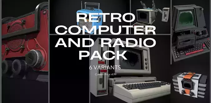 Retro Radio And Computer Pack - 6 Variations  3D model