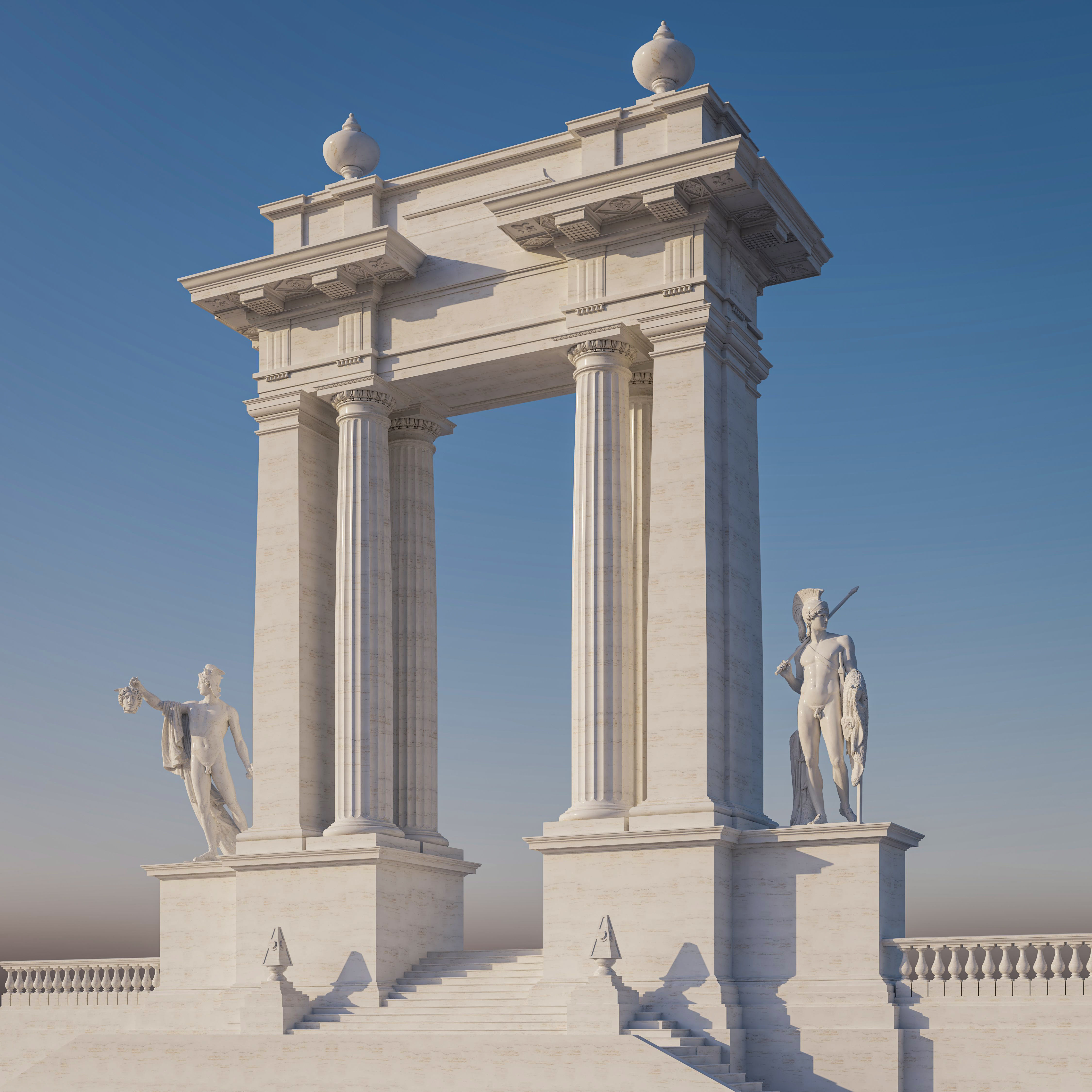 Entrance group Portal   Arched opening  Gate  Doric column 3D model_1