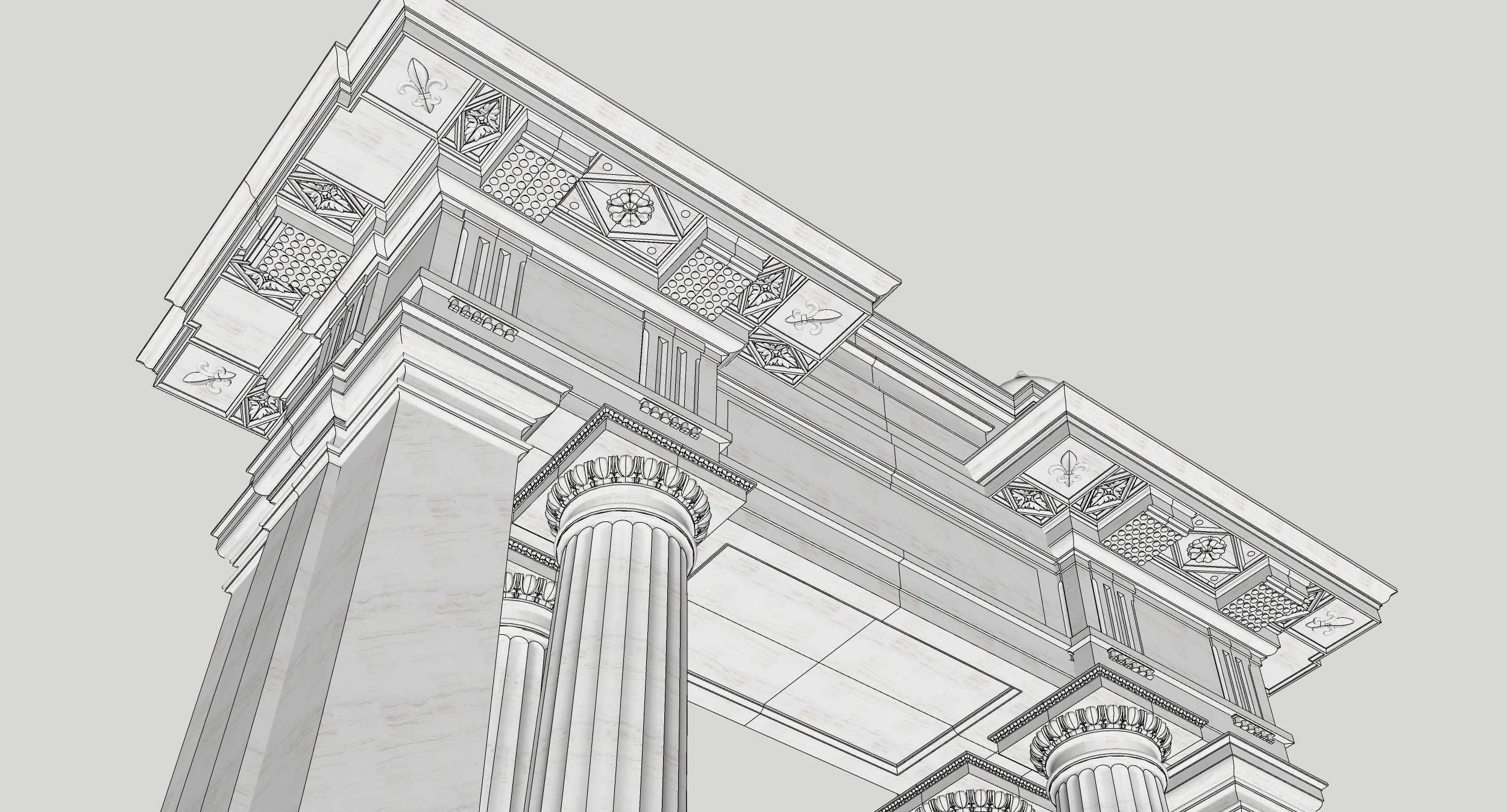 Entrance group Portal   Arched opening  Gate  Doric column 3D model_9