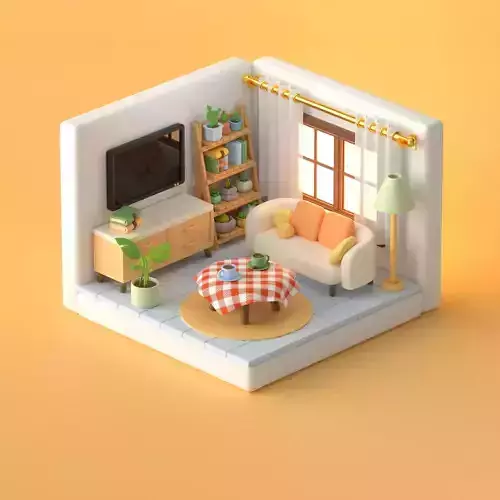 isometric cartoon livingroom 