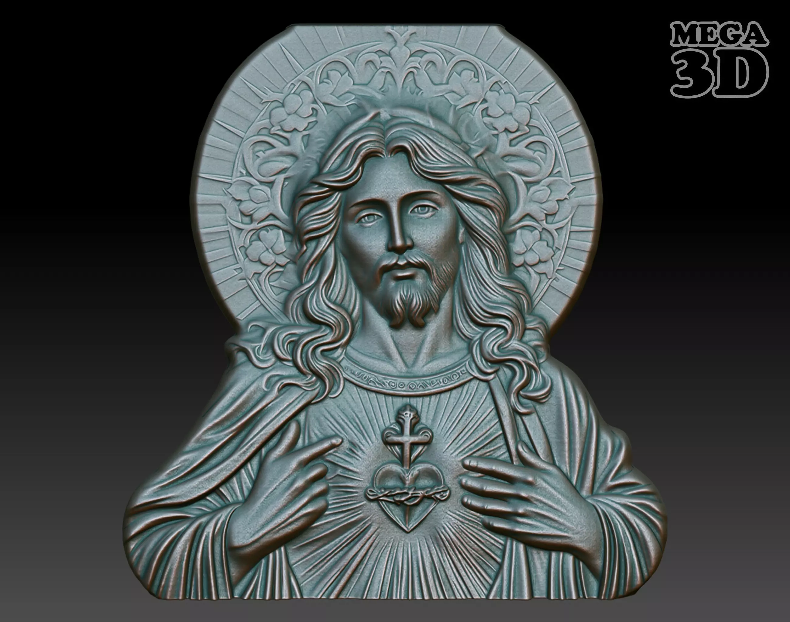 Jesus Portrait basrelief 09 240604 3D print model_0