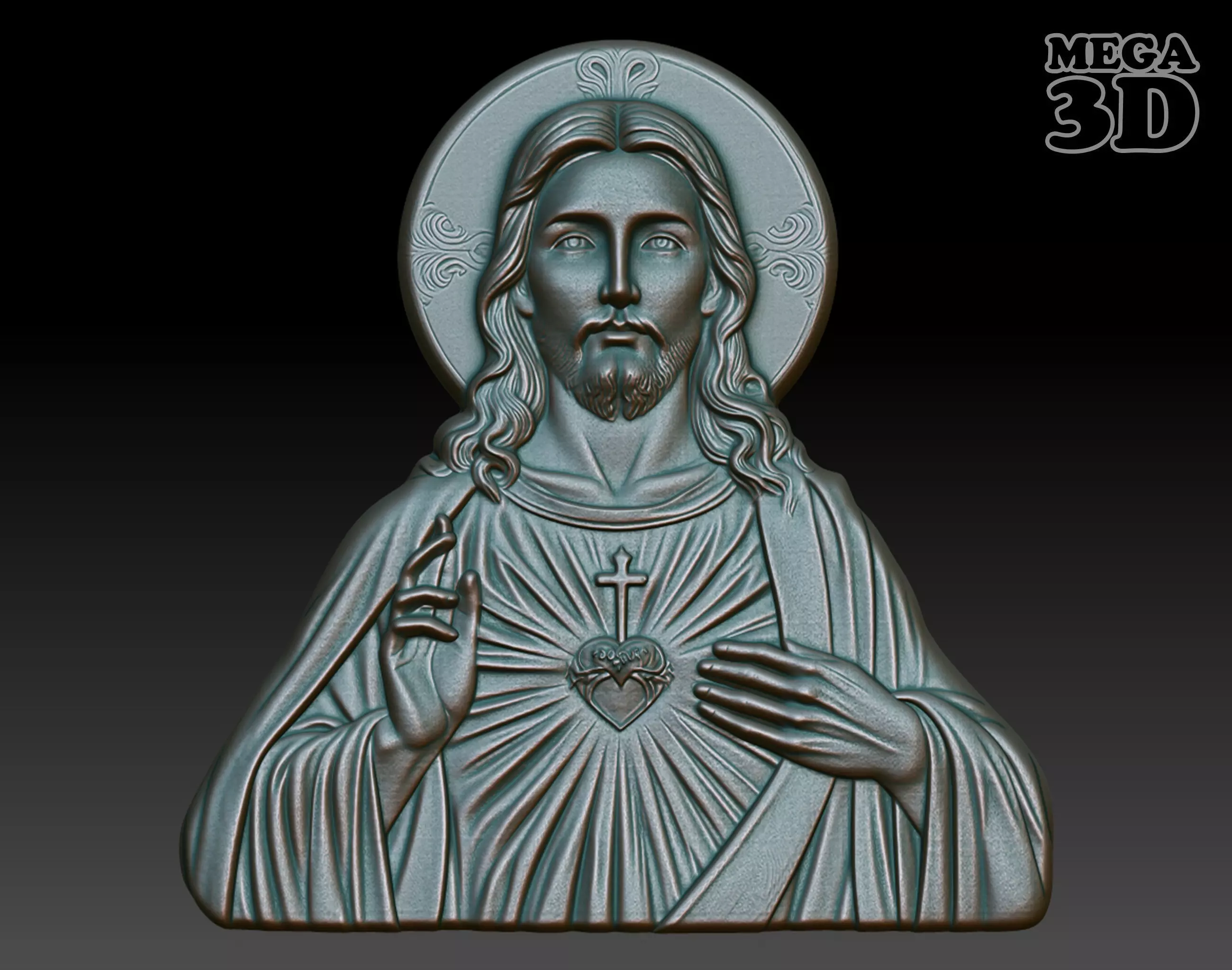 Jesus Portrait basrelief 06 240604 3D print model_0