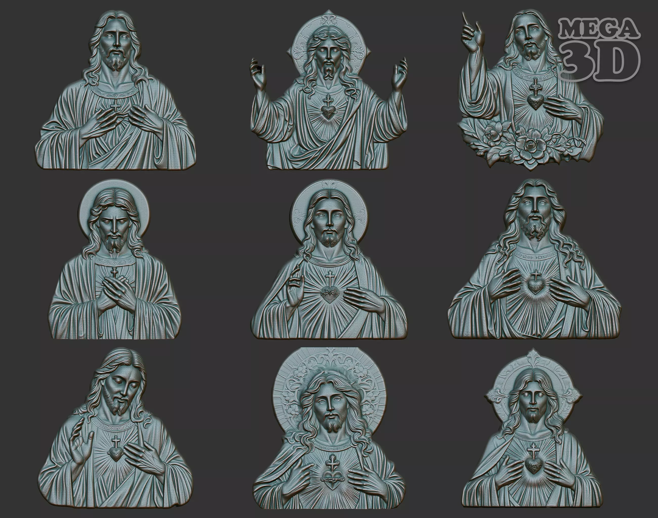 Jesus Portrait basrelief Pack A 240604 3D Model Collection_0