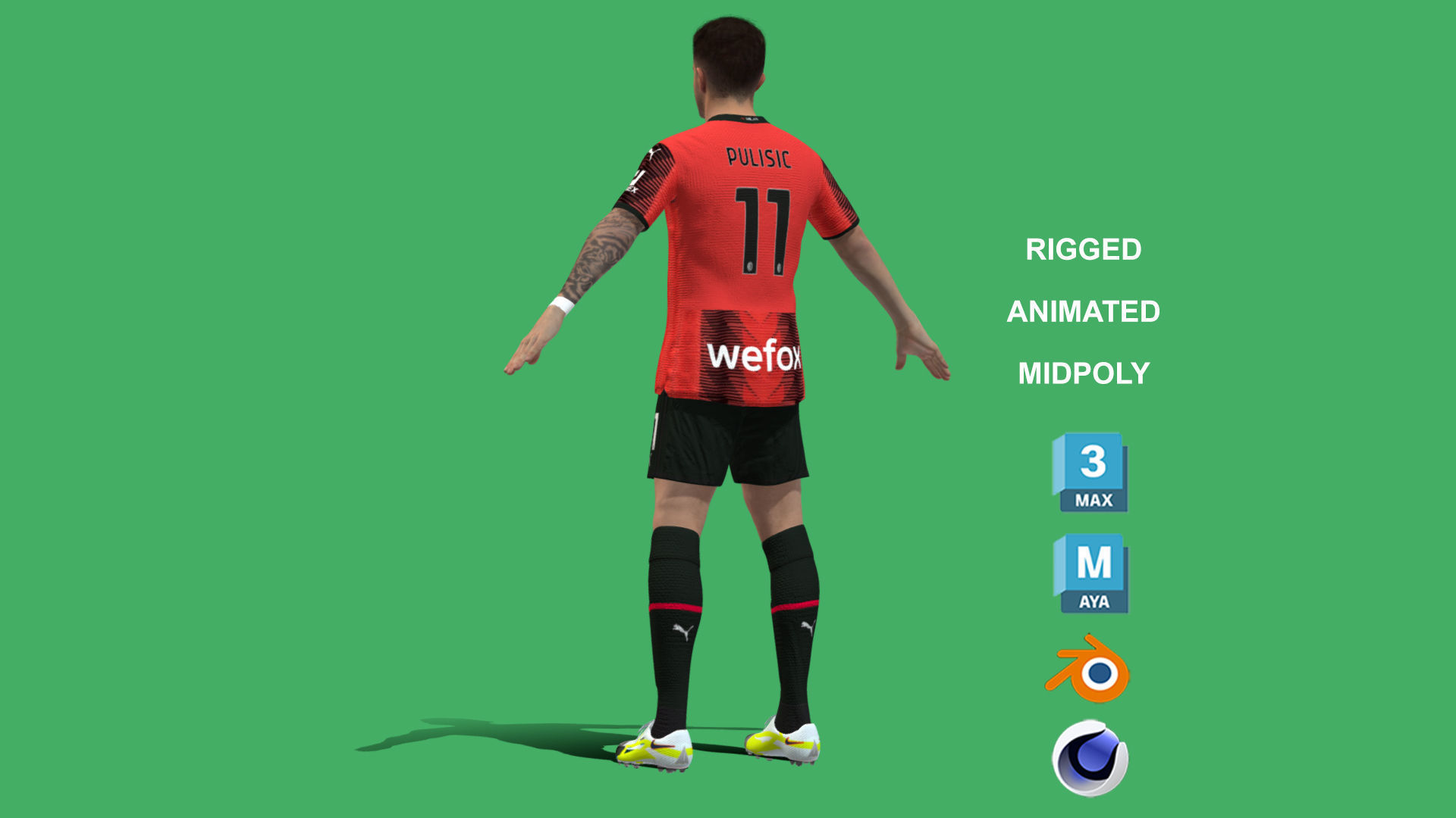3D Rigged Christian Pulisic AC Milan 2024 3D model_10