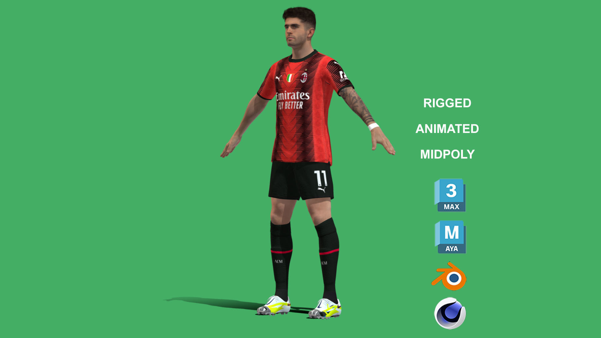 3D Rigged Christian Pulisic AC Milan 2024 3D model_12