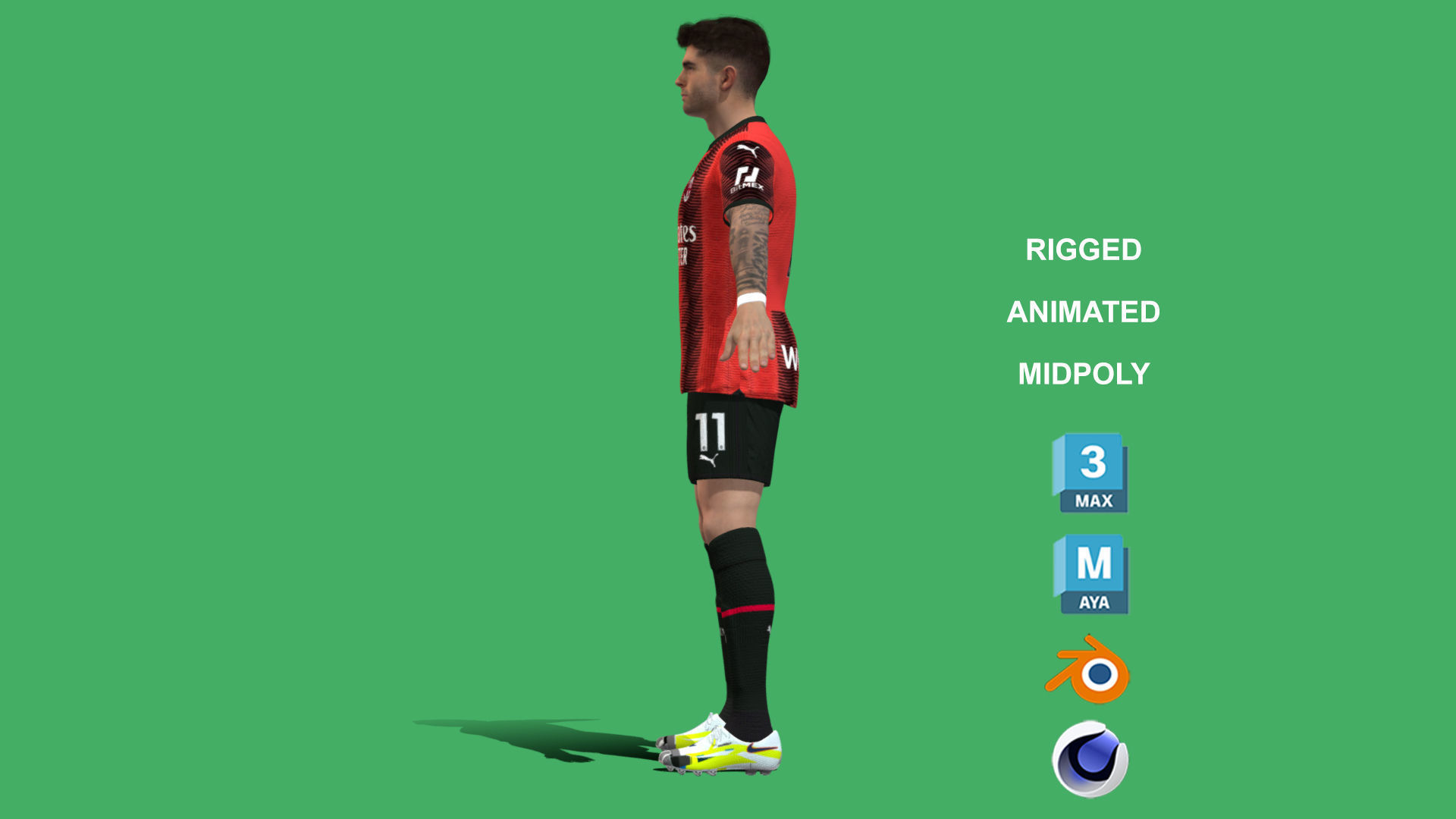 3D Rigged Christian Pulisic AC Milan 2024 3D model_11