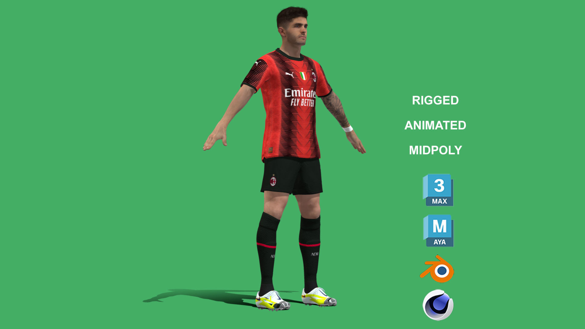 3D Rigged Christian Pulisic AC Milan 2024 3D model_6