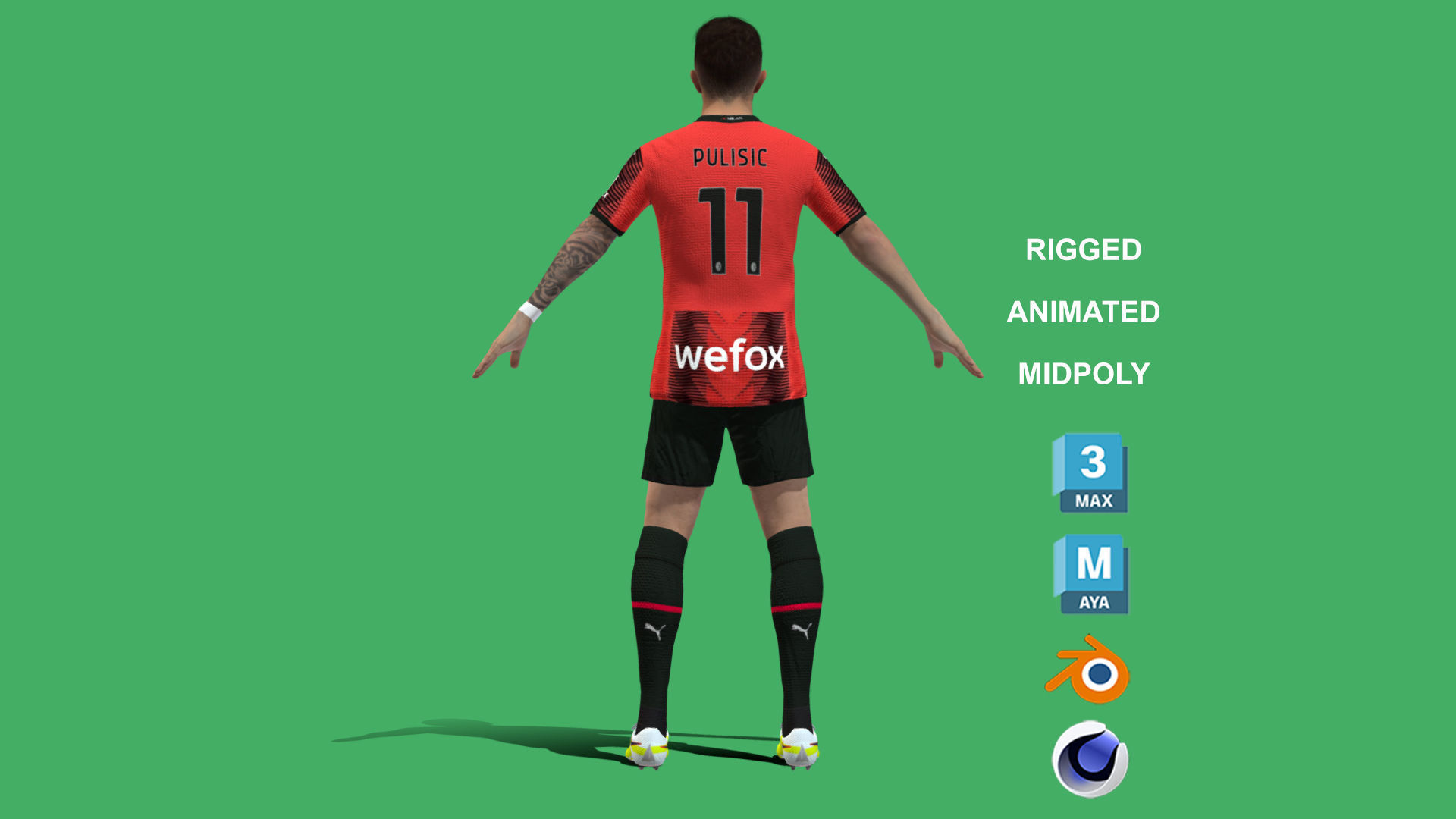 3D Rigged Christian Pulisic AC Milan 2024 3D model_9