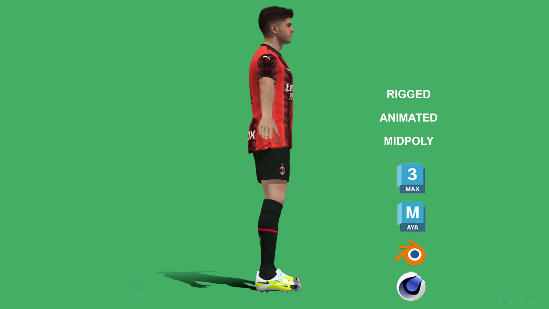 3D Rigged Christian Pulisic AC Milan 2024 3D model_7