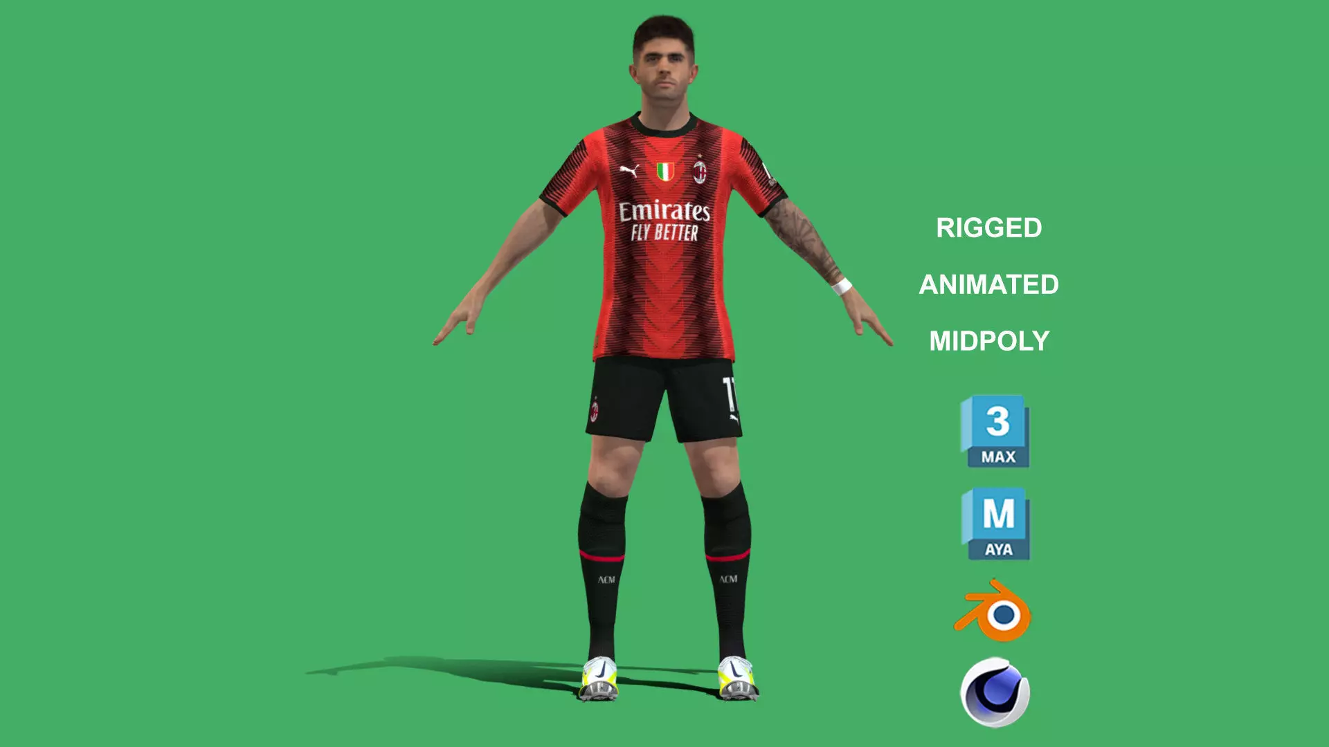 3D Rigged Christian Pulisic AC Milan 2024 3D model_0