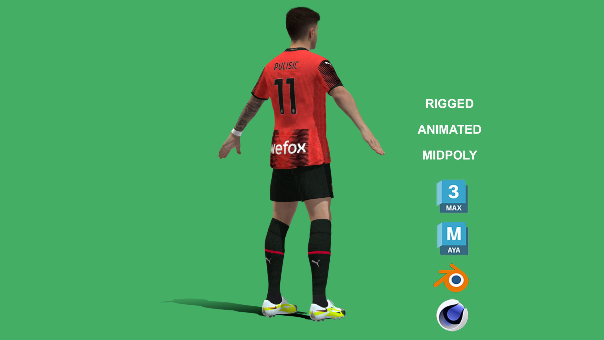 3D Rigged Christian Pulisic AC Milan 2024 3D model_8