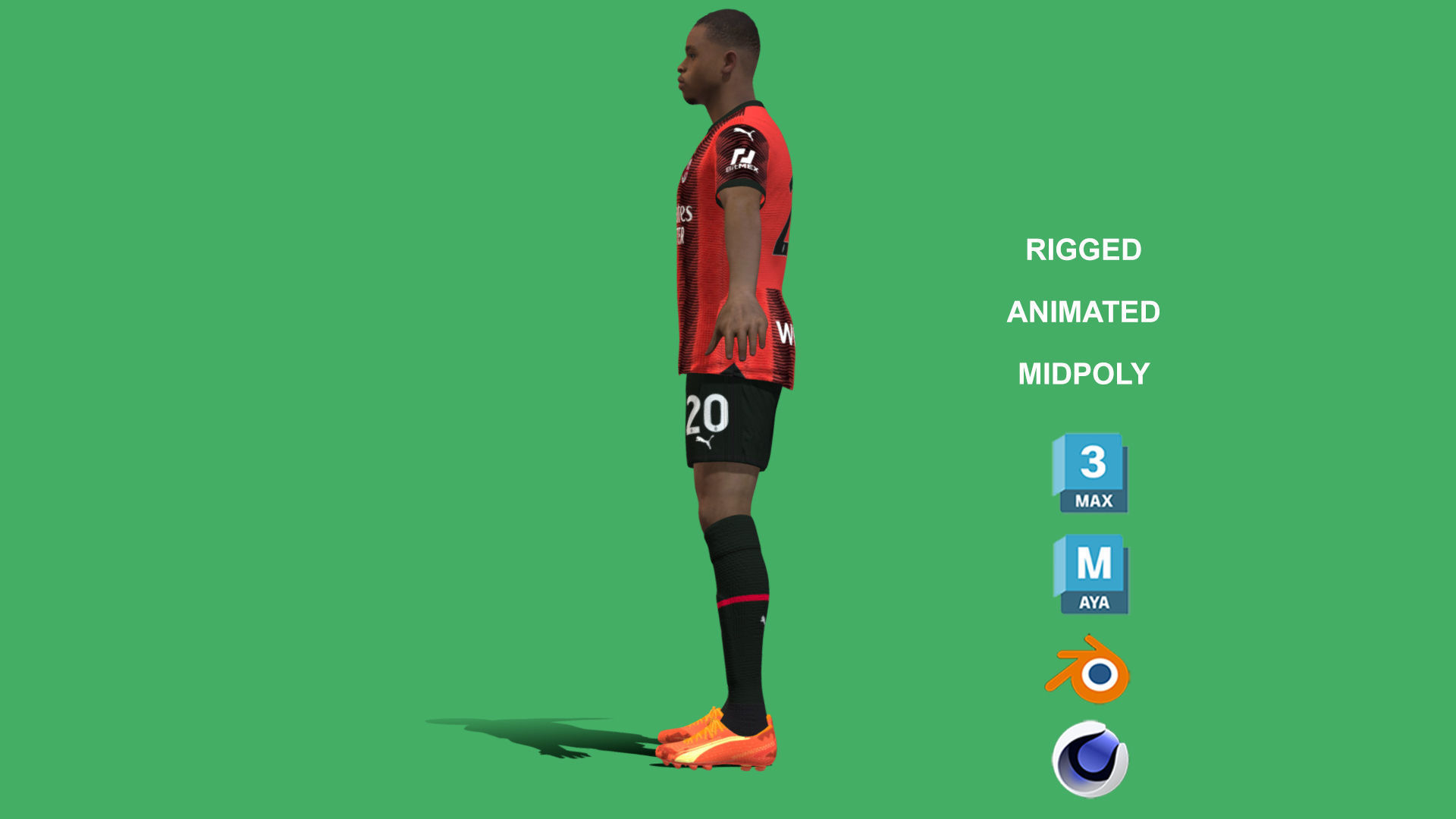 3D Rigged Pierre Kalulu AC Milan 2024 3D model_11