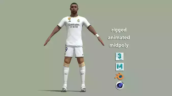  T-Pose Rigged Kylian Mbappe Real Madrid 3D model