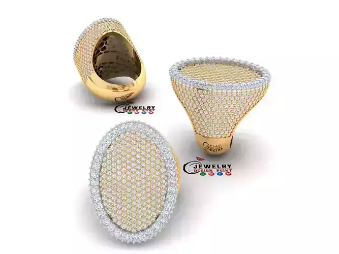 Custom Championship Oval Diamond Ring - Round Diamond Men Ring 3D print model