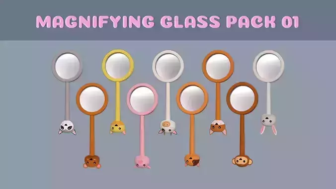 Cartoon Animal Magnifying Glass Pack 01 Low-poly 3D model