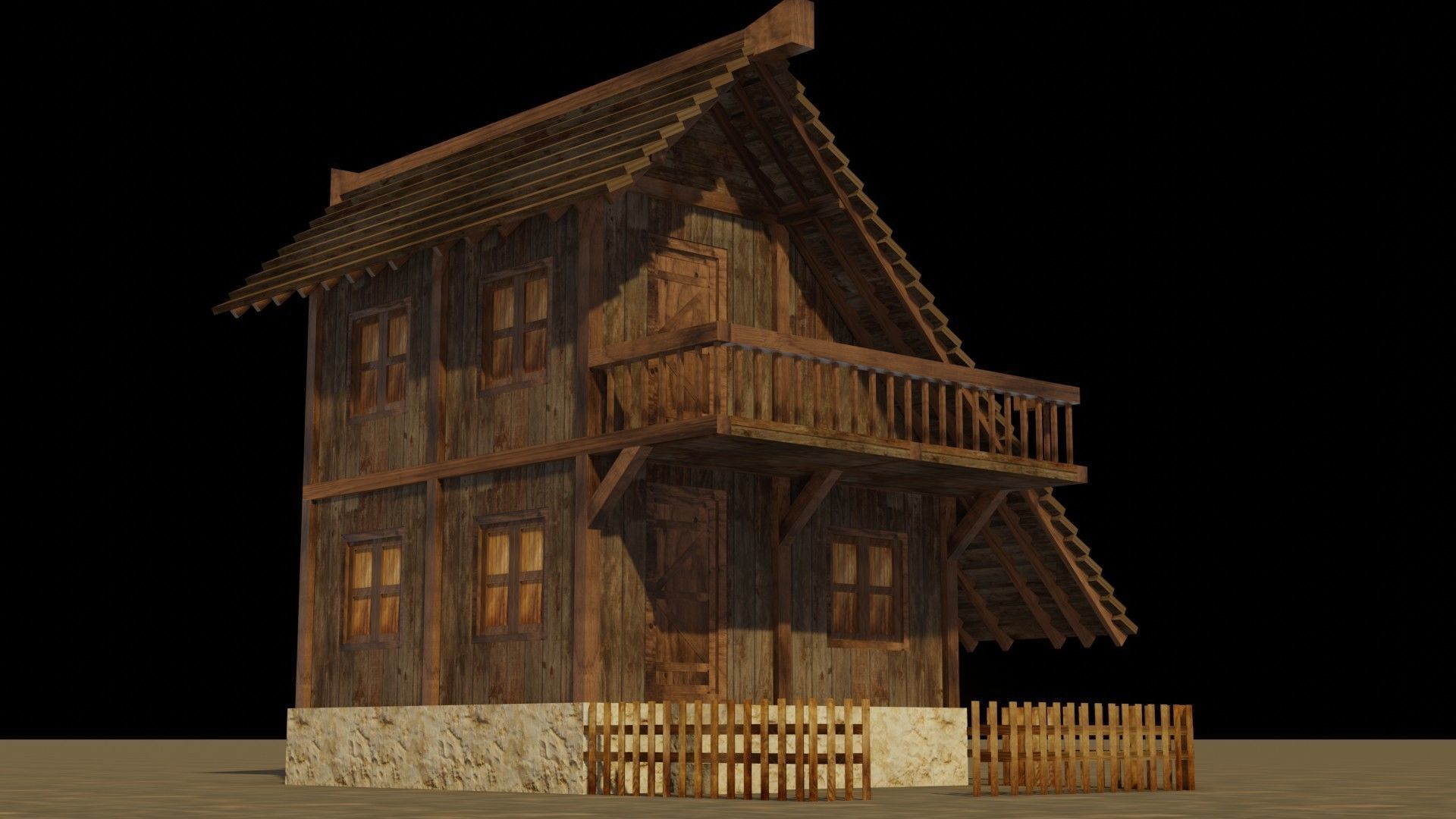 Medieval house 18 Low-poly 3D model_11