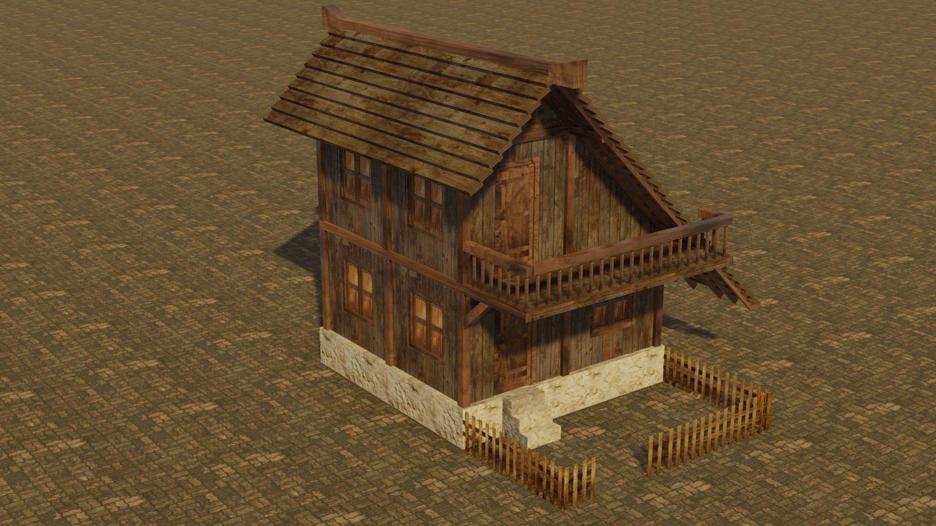 Medieval house 18 Low-poly 3D model_4