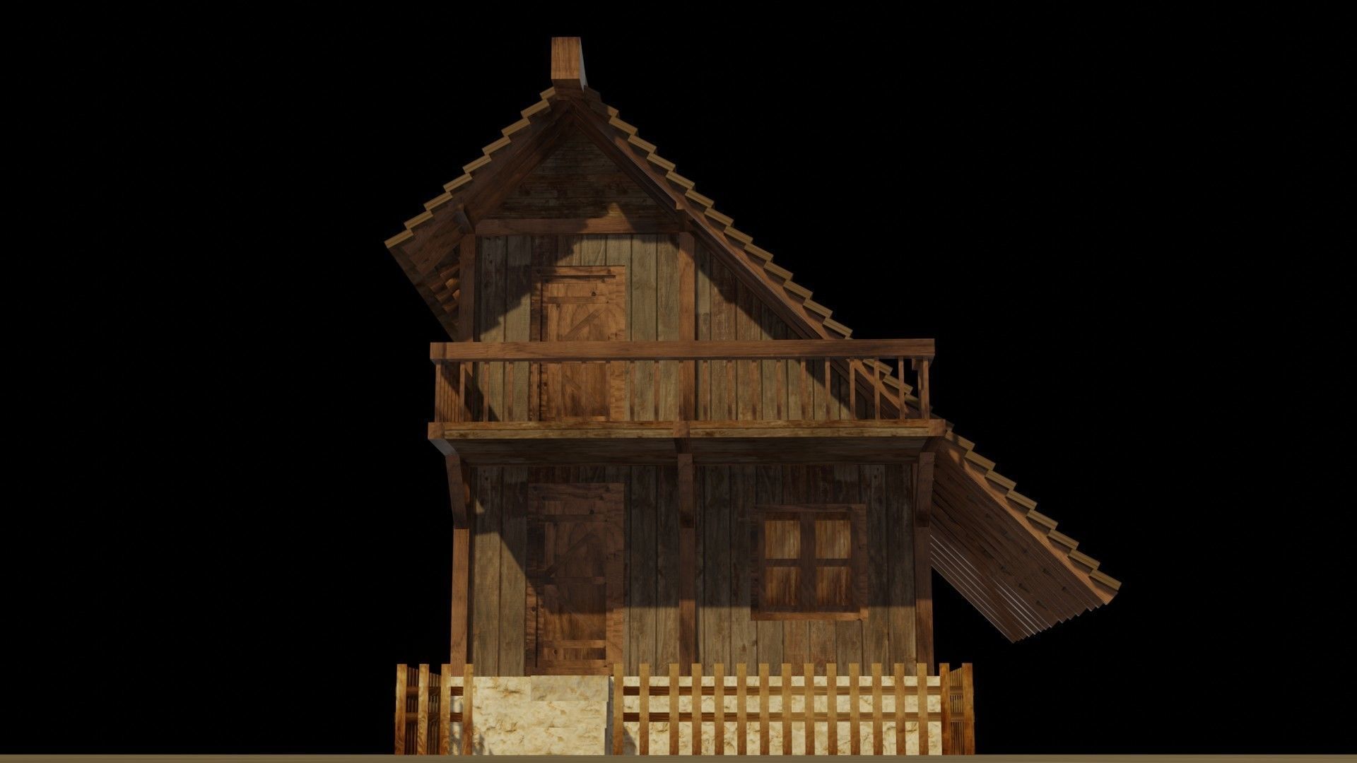 Medieval house 18 Low-poly 3D model_10