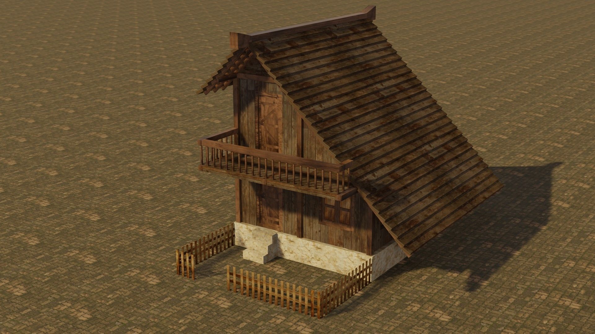 Medieval house 18 Low-poly 3D model_2
