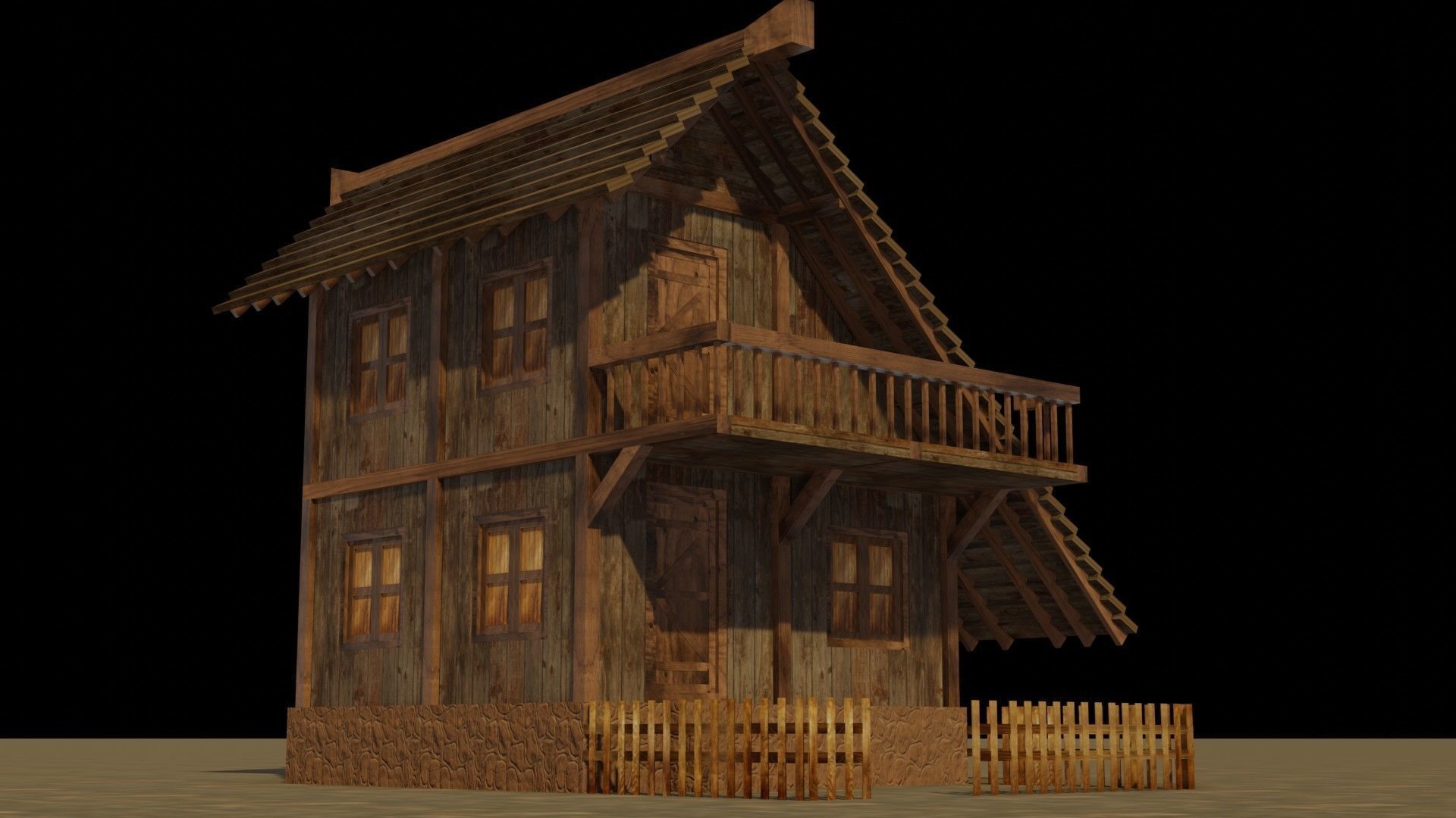 Medieval house 17 Low-poly 3D model_11