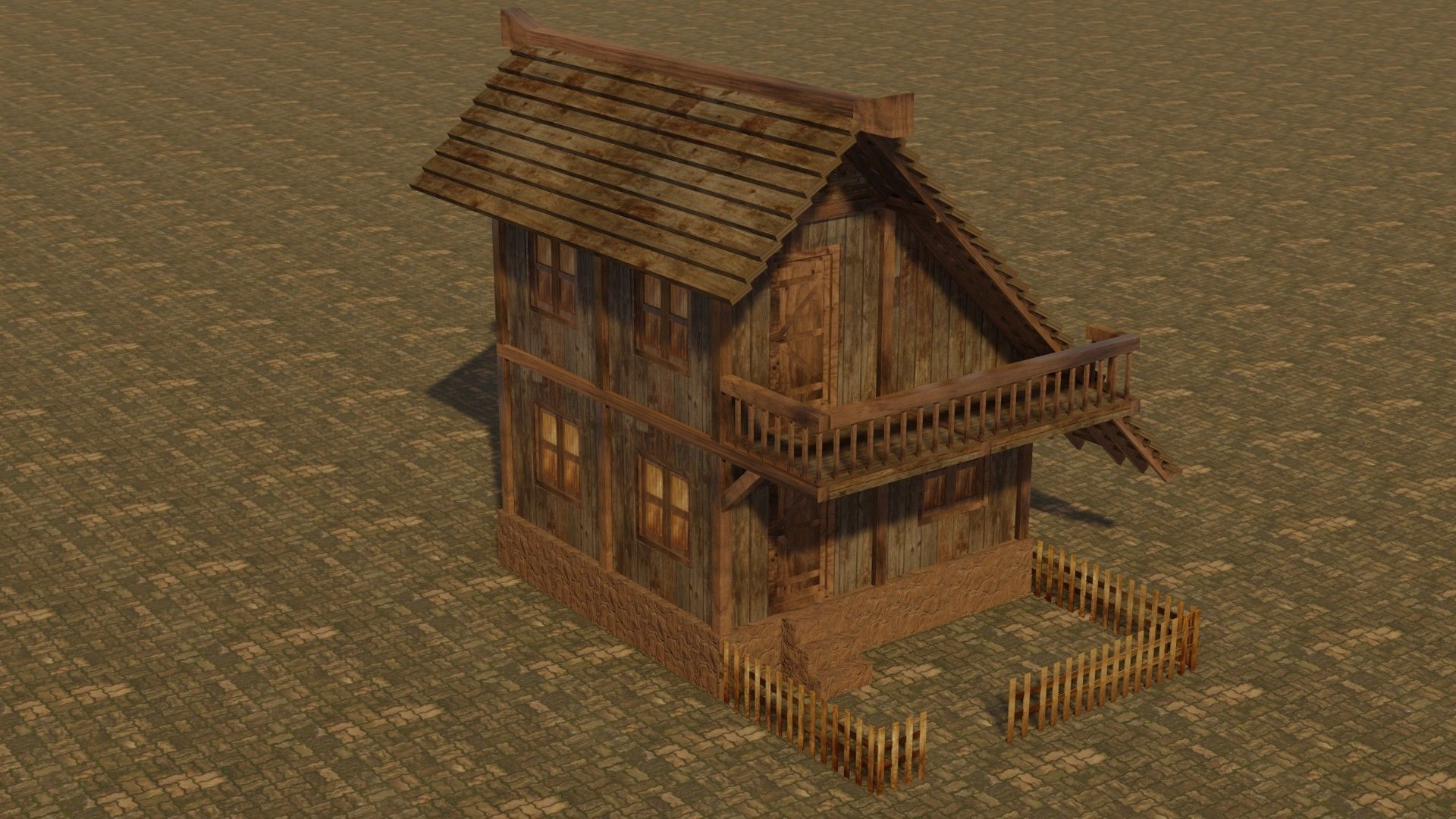 Medieval house 17 Low-poly 3D model_4