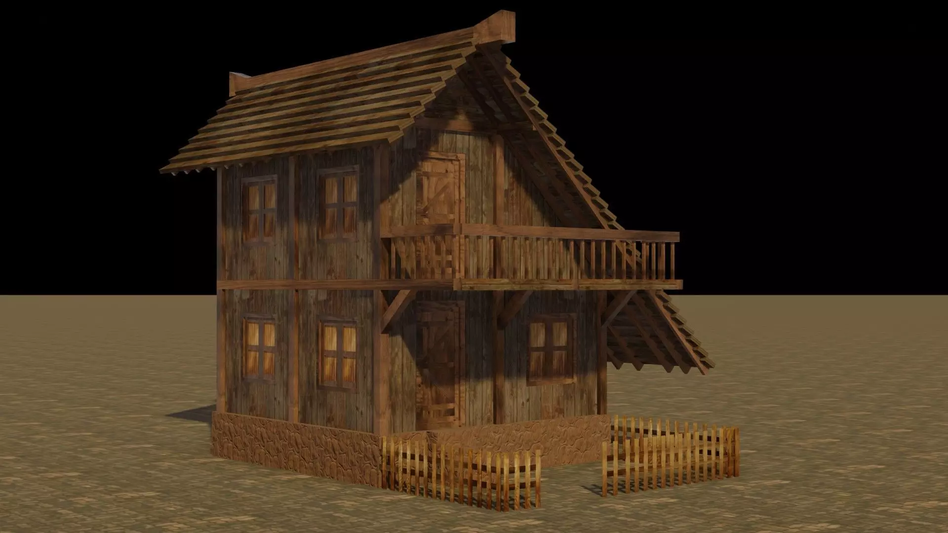 Medieval house 17 Low-poly 3D model_0