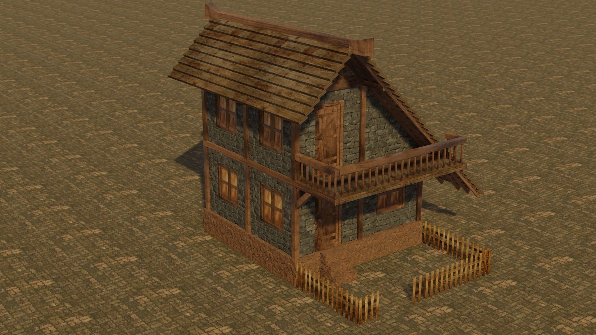 Medieval house 16 Low-poly 3D model_4