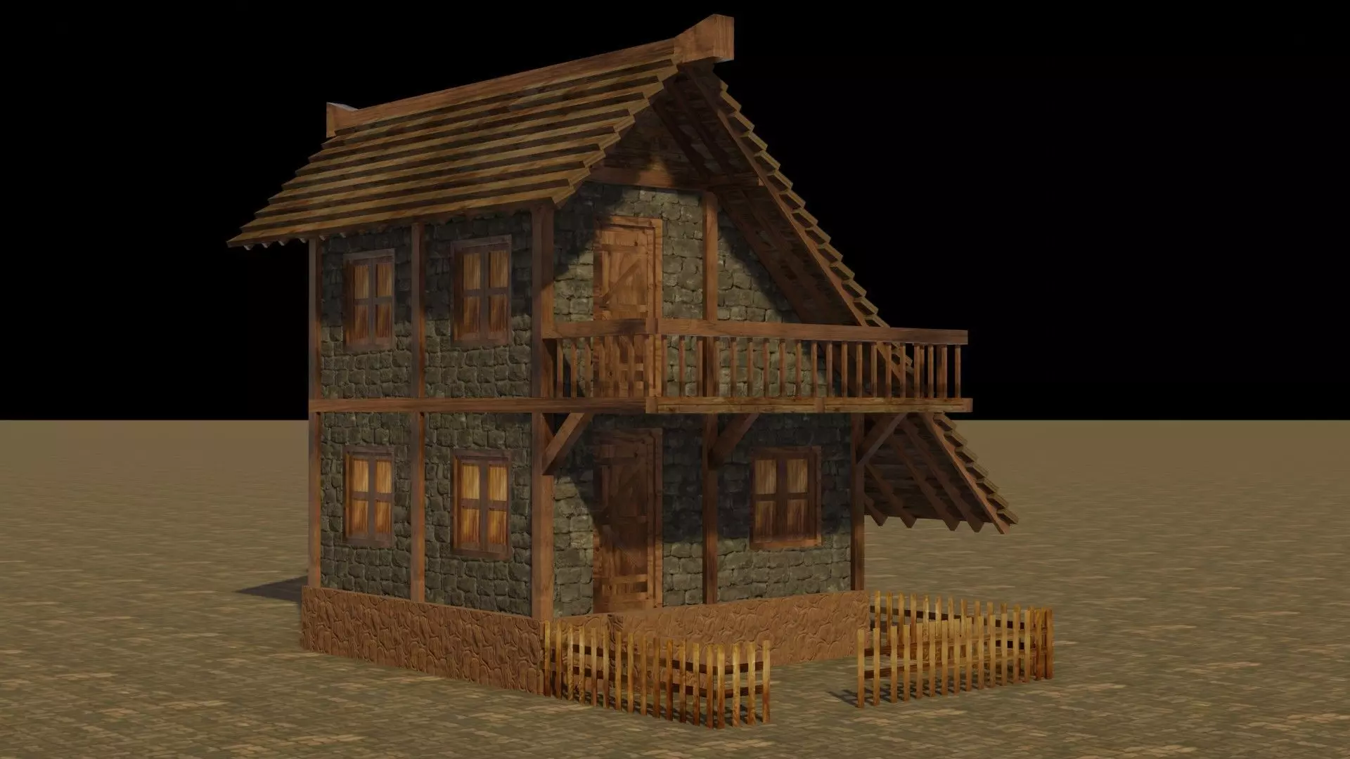 Medieval house 16 Low-poly 3D model_0