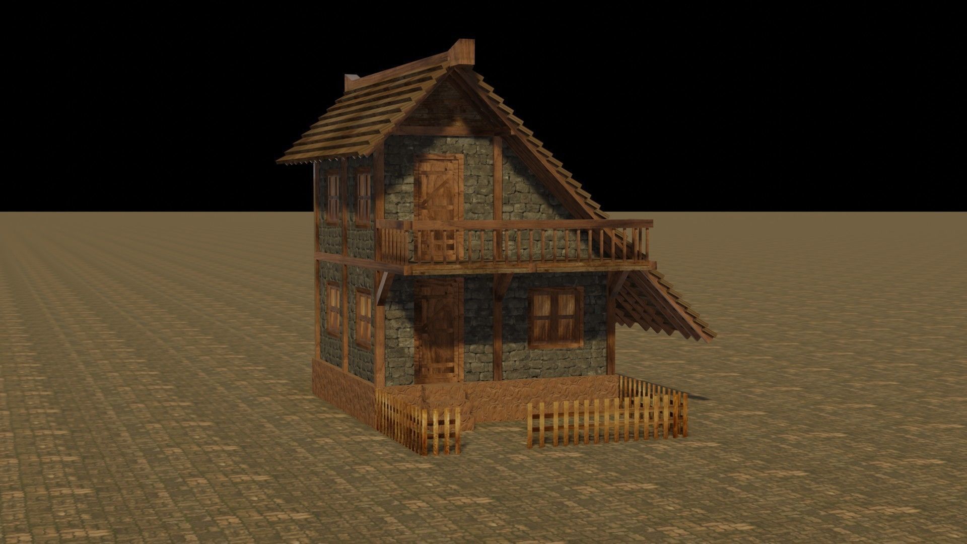 Medieval house 16 Low-poly 3D model_16