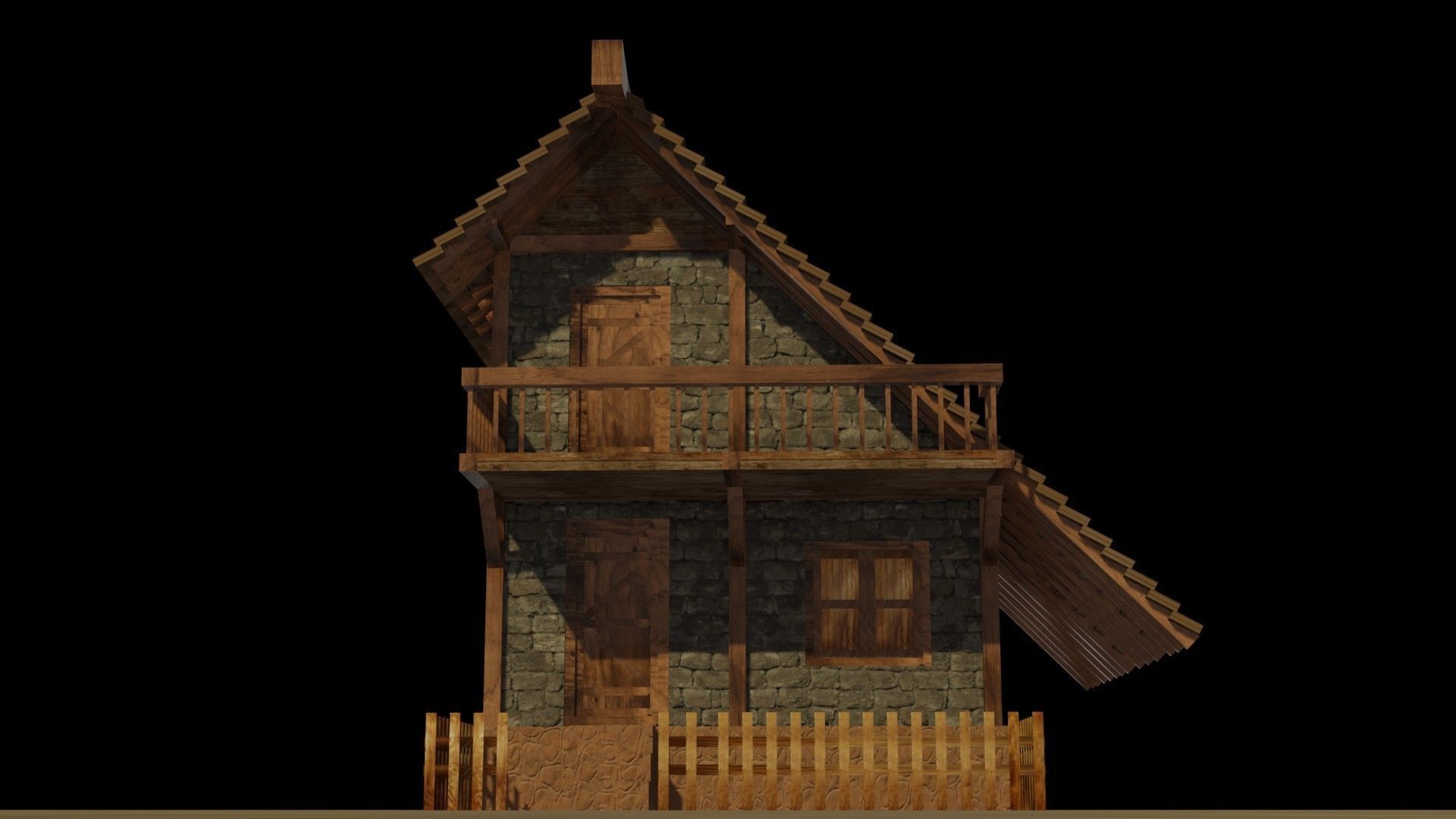 Medieval house 16 Low-poly 3D model_10