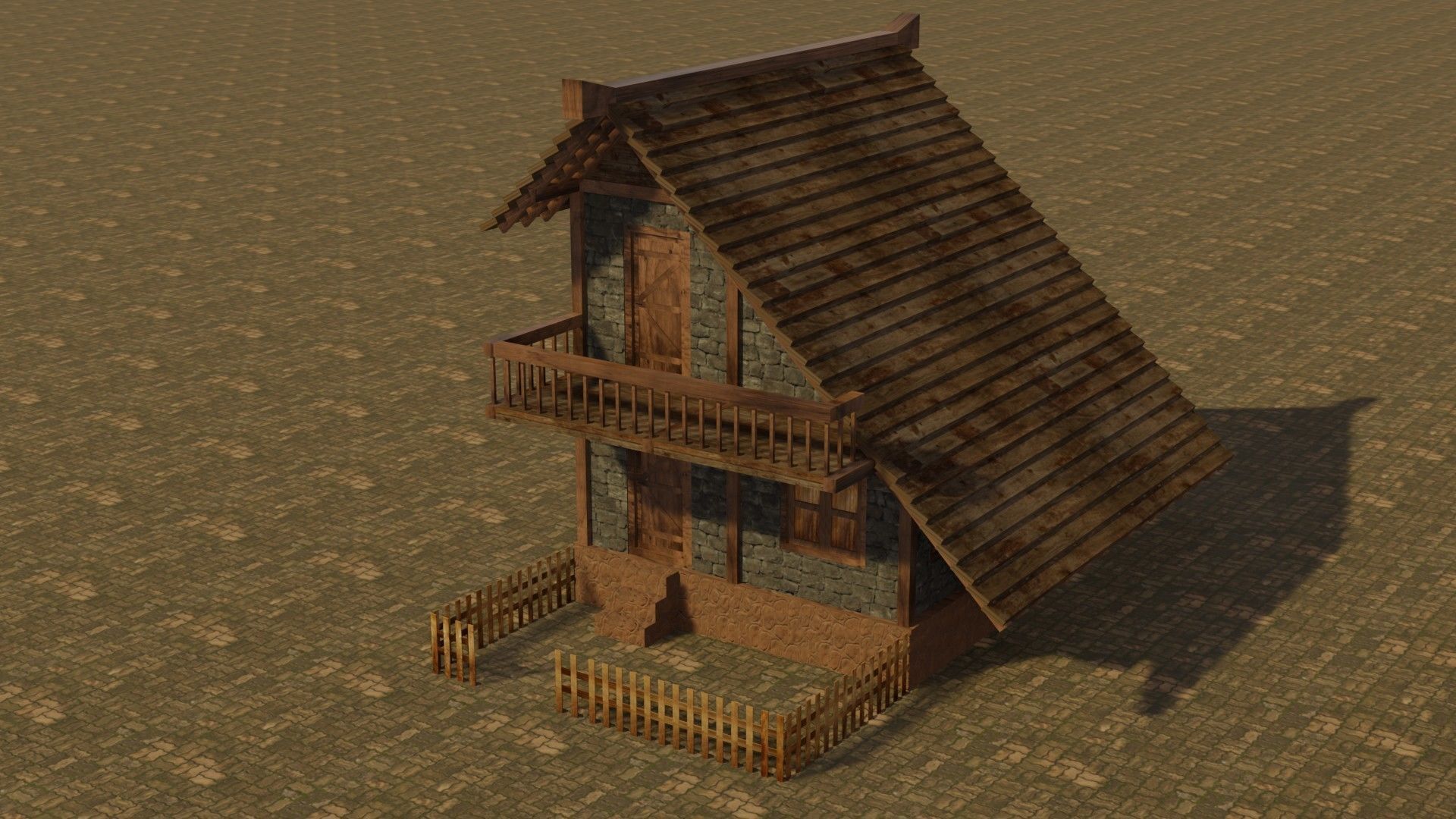 Medieval house 16 Low-poly 3D model_2