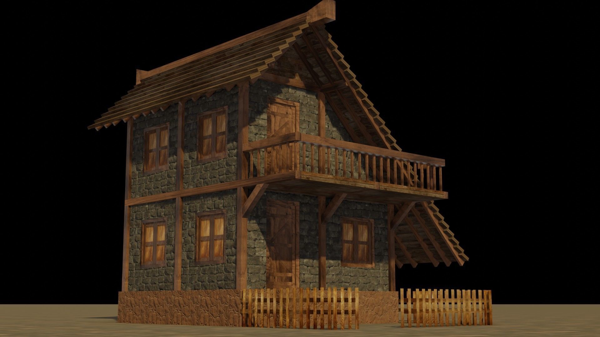 Medieval house 16 Low-poly 3D model_11