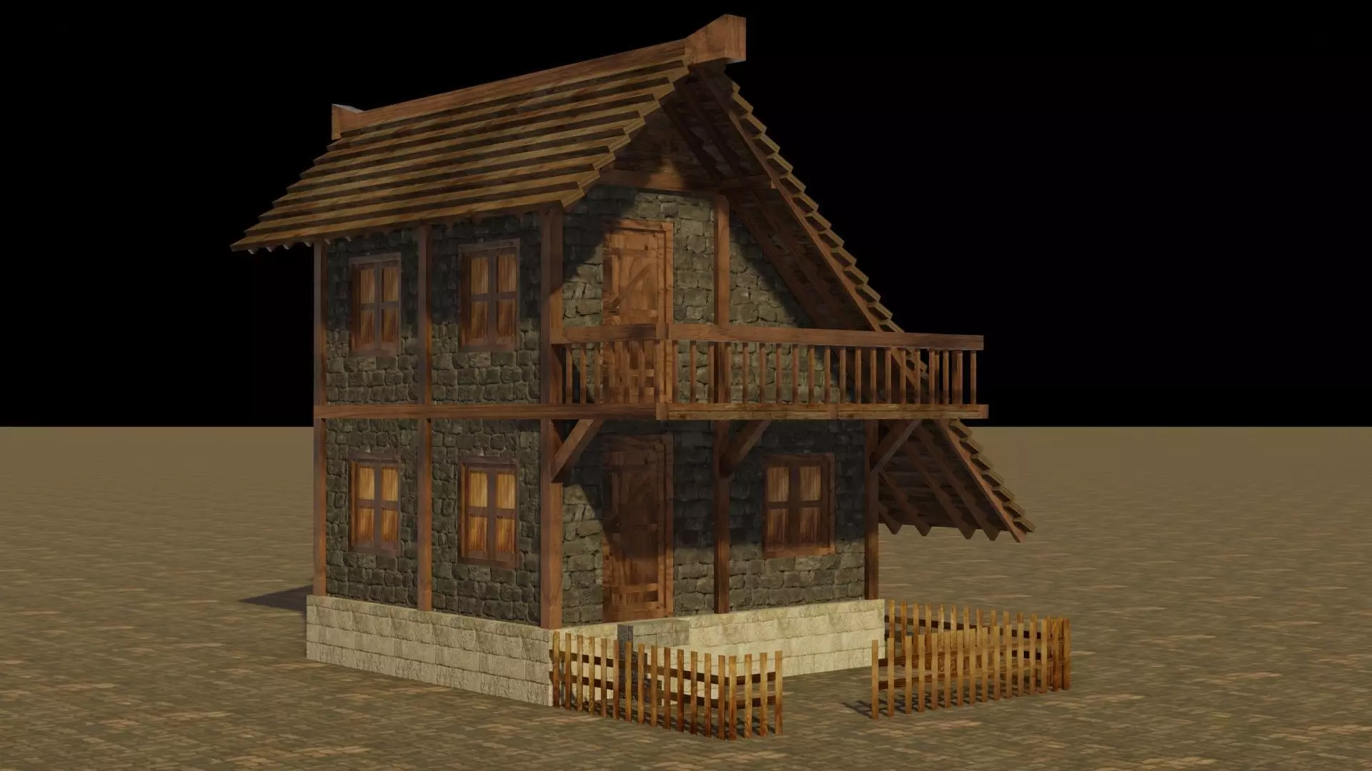 Medieval house Low-poly 3D model_0