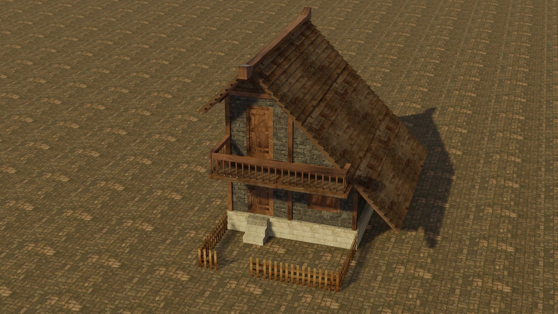 Medieval house Low-poly 3D model_3