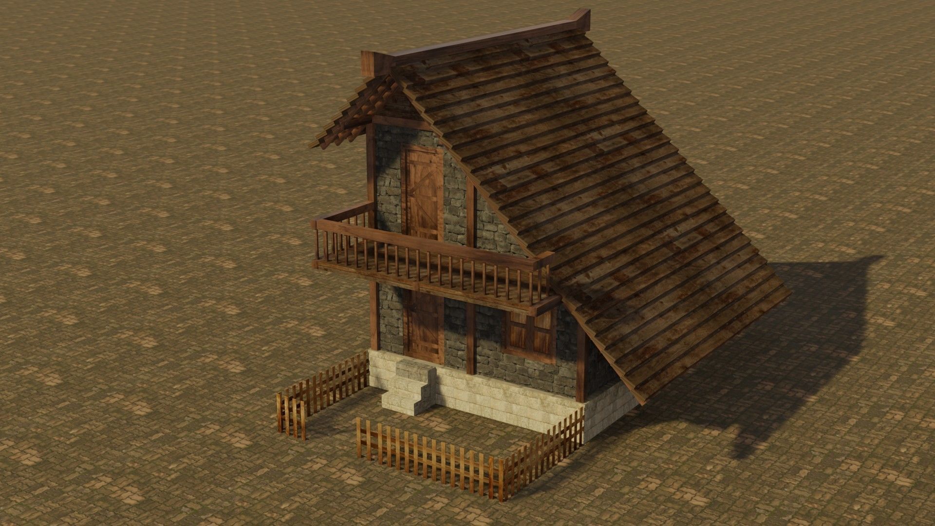 Medieval house Low-poly 3D model_2