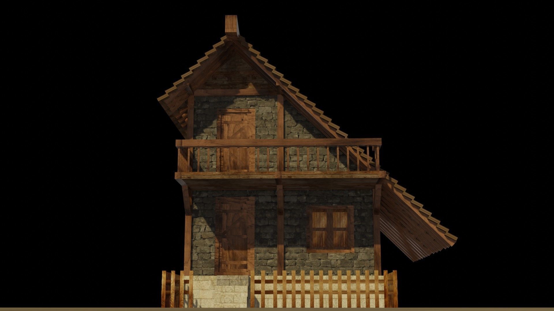 Medieval house Low-poly 3D model_10