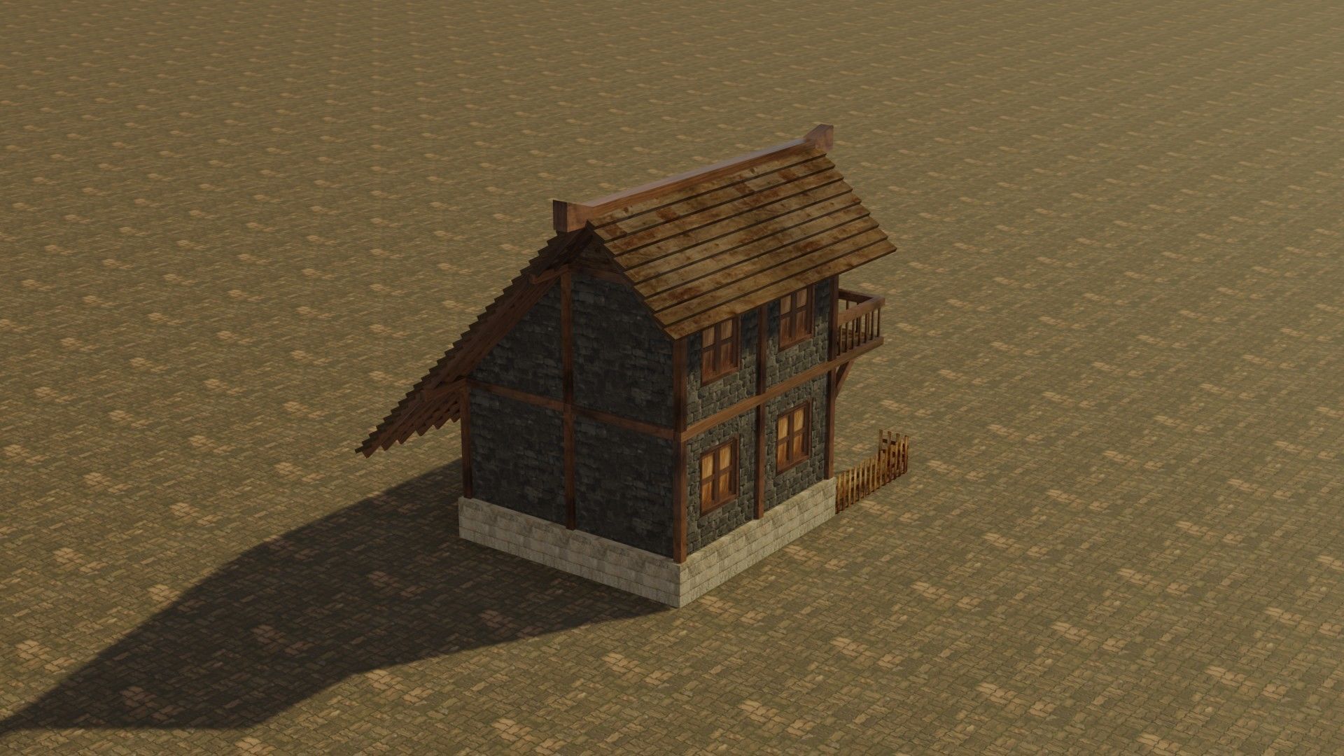 Medieval house Low-poly 3D model_7