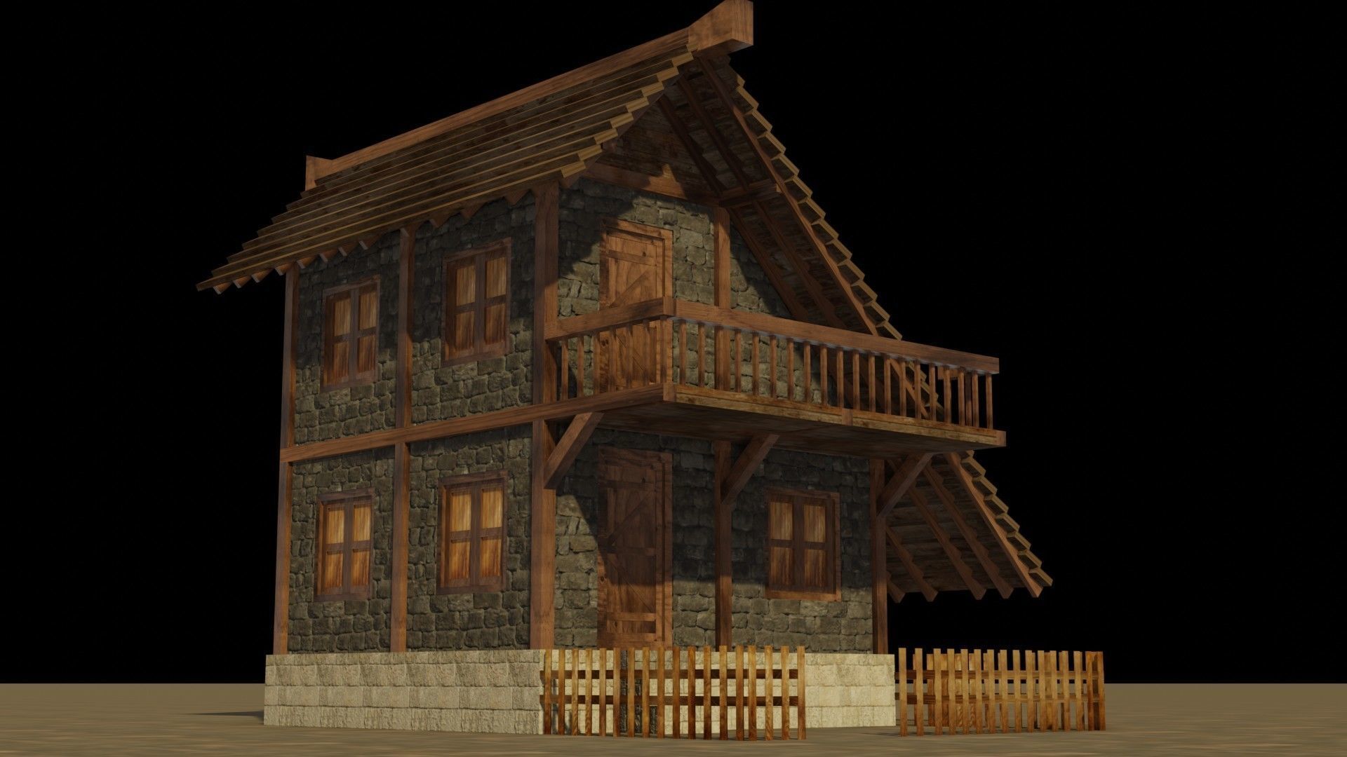 Medieval house Low-poly 3D model_11
