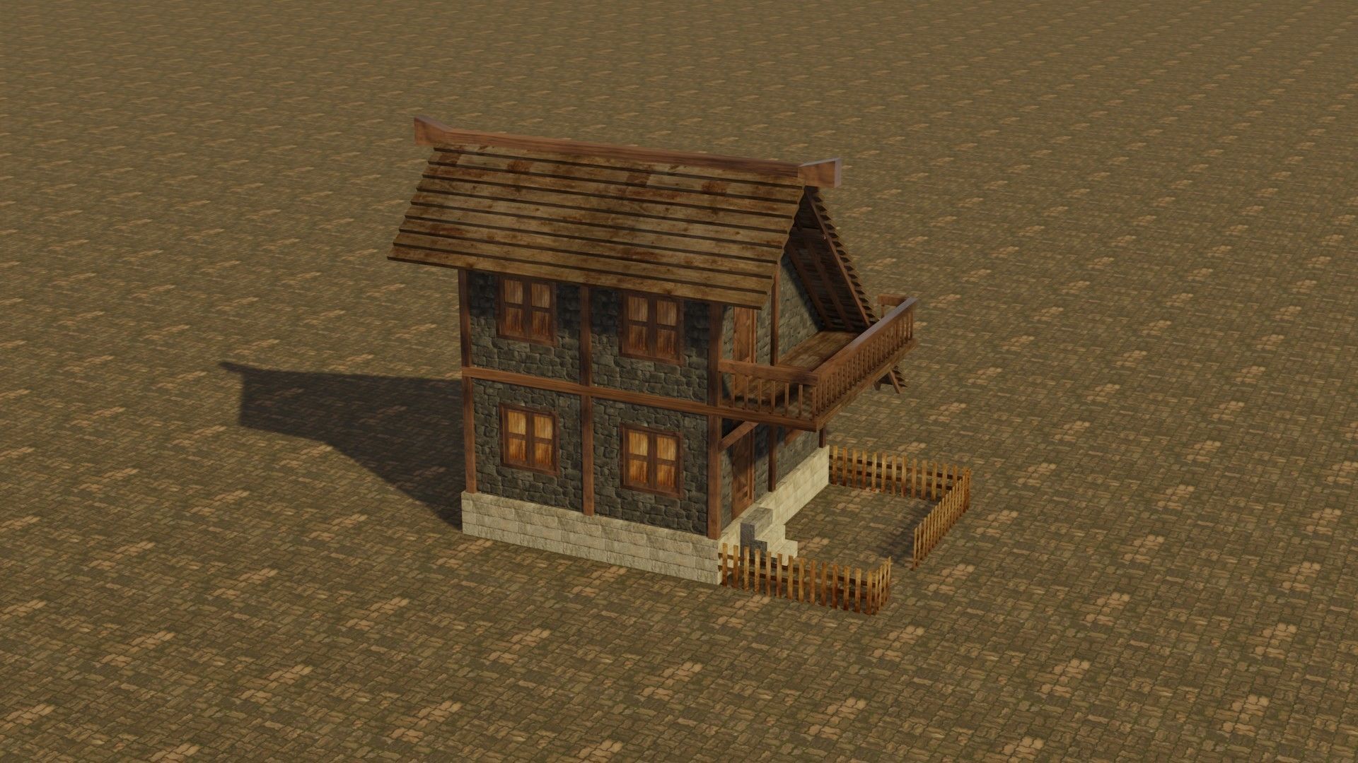Medieval house Low-poly 3D model_5