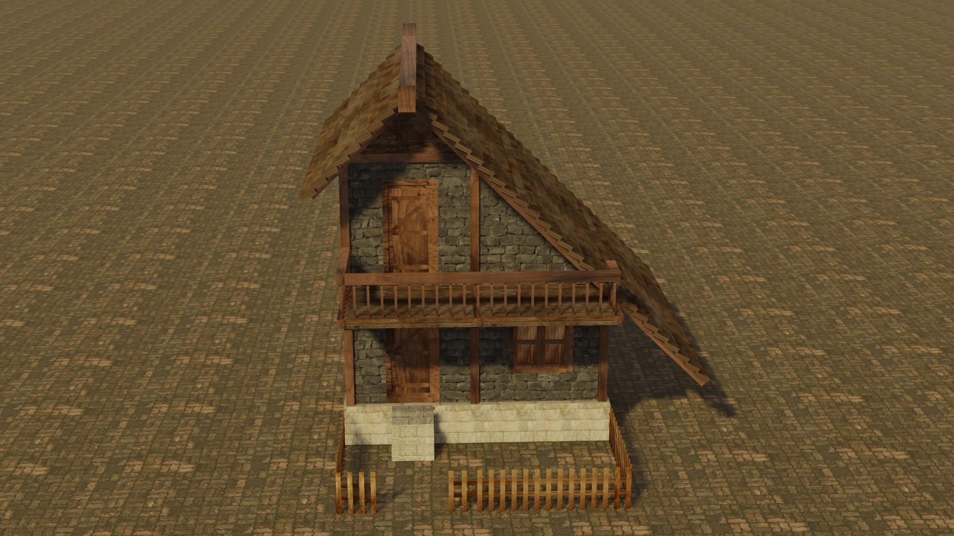 Medieval house Low-poly 3D model_1